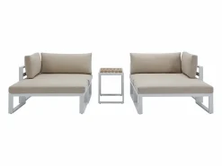 MYLIA Salón de jardín modular de aluminio - Blanco con cojines beige - NOLLAY de