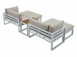 MYLIA Salón de jardín modular de aluminio - Blanco con cojines beige - NOLLAY de