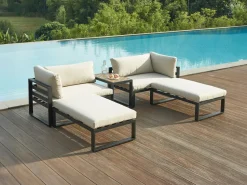 Hot MYLIA Salón de jardín modular de aluminio - Gris antracita con cojines beige - NOLLAY de Negro / Beige