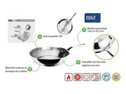 Outlet Sartén INOXIBAR 26 cm en acero inoxidable 18% Triply, mango ergonómico, compatible con todo tipo de fuegos e inducción, apta para lavavajillas Material Y Utensilios De Cocina