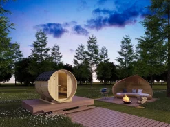 Discount VOGUE SAUNA Sauna de exterior de 6 plazas, Ancho 185 x Prof. 220 x Alt. 190 cm, ISOKYRO Color natural claro
