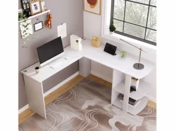 ModernLuxe Scrivania angolare a L da 140 cm con 2 ripiani - Bianca
