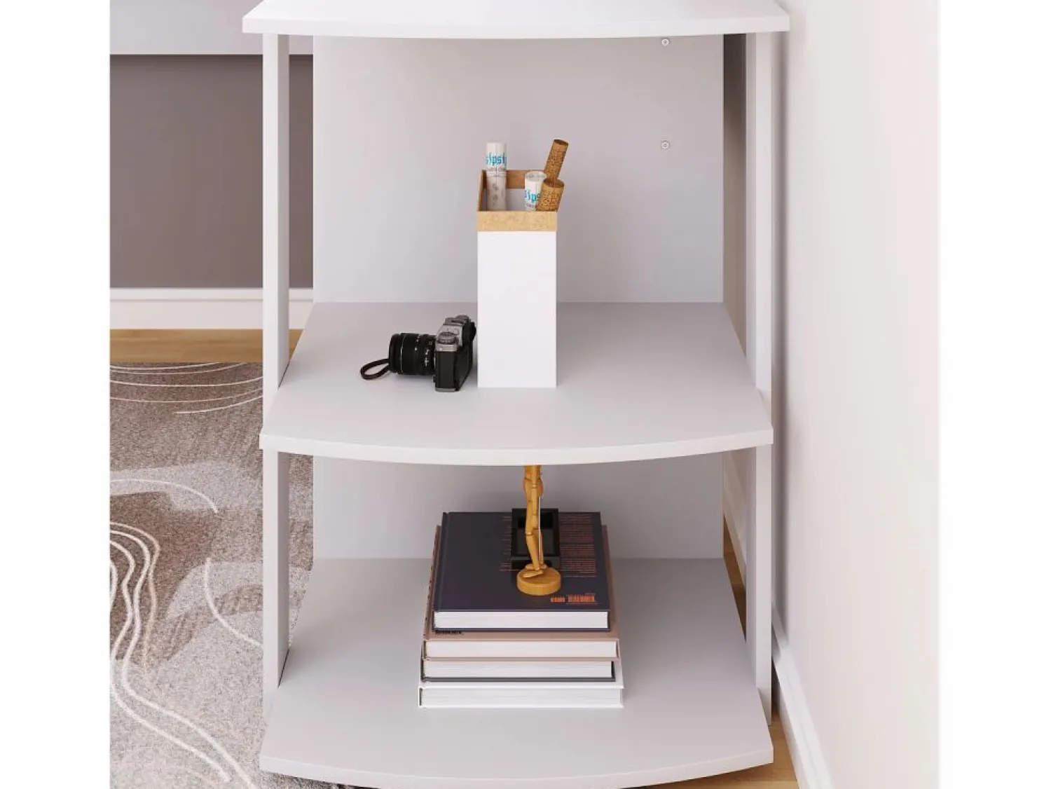 ModernLuxe Scrivania angolare a L da 140 cm con 2 ripiani - Bianca