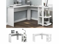 ModernLuxe Scrivania angolare a L da 140 cm con 2 ripiani - Bianca