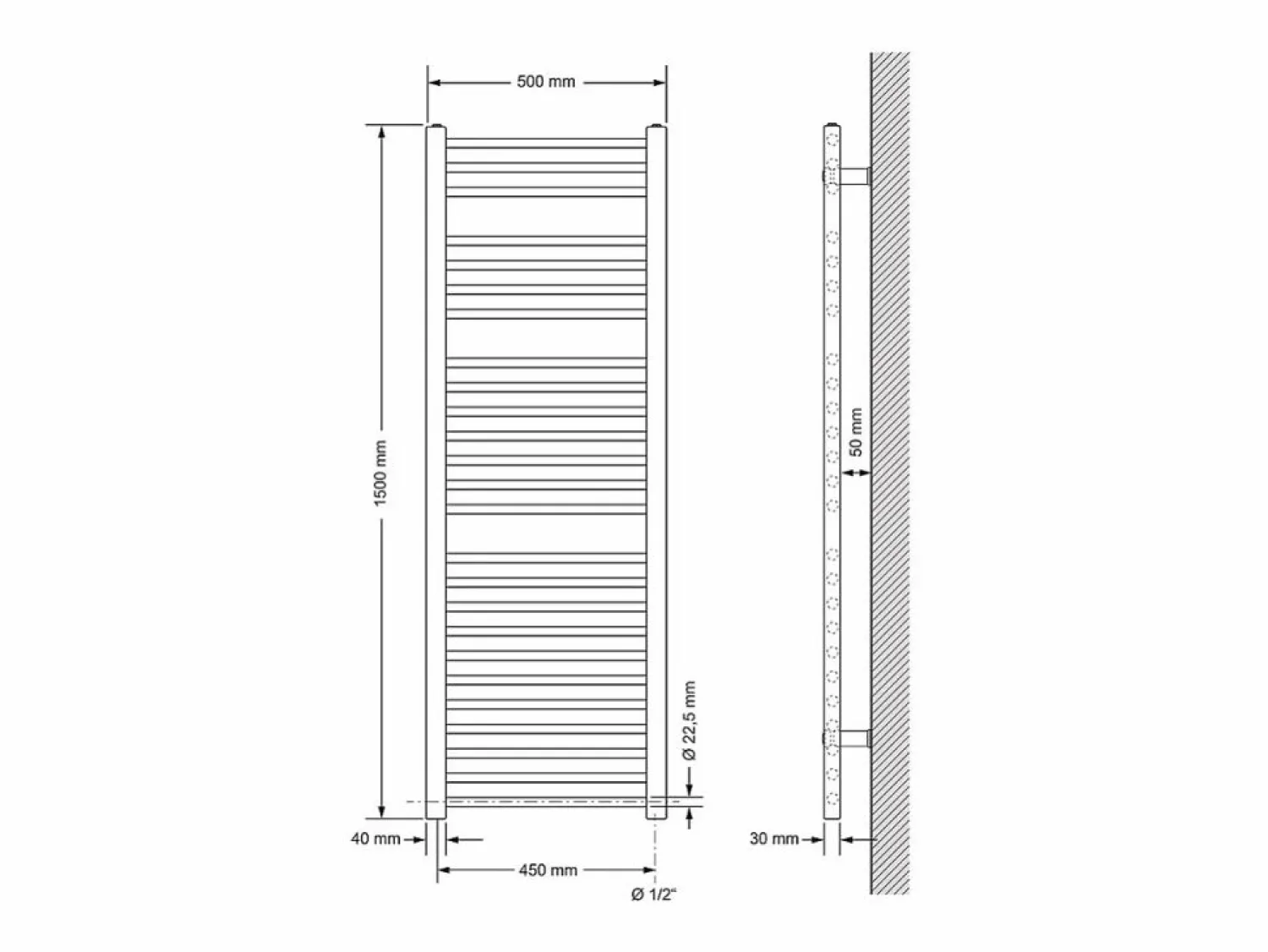 LuxeBath Secador de toallas eléctrico para baño, 500 x 1500 mm, , recto