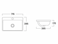 Shower & Design Semiempotrado de lavabo de cerámica blanca, L71.5 cm, YASMAC