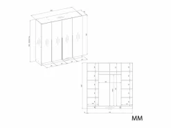 TOPESHOP SENSO - Armario cachemire – 4 puertas – 200×200 cm – Tiradores dorados – Dormitorio