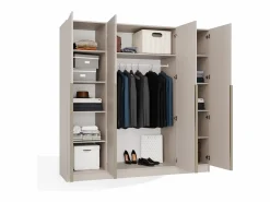 TOPESHOP SENSO - Armario cachemire – 4 puertas – 200×200 cm – Tiradores dorados – Dormitorio