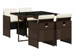 Sale Set comedor de jardín 5 piezas y cojines ratán sintético marrón Salones De Jardín