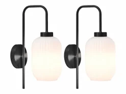 Clearance OZAIA Set de 2 apliques de pared en metal y cristal texturado blanco - L.25 x Alt.41 cm - Negro - LOUXOR Negro / Blanco