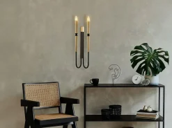 Outlet Set de 2 apliques de pared estilo candelabro de metal - Dorado y negro - Alt. 58 cm - OVYLA Aplique Para Pared