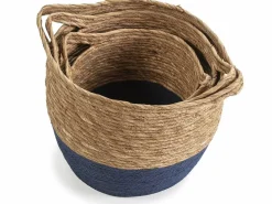 Sale VS Venta-stock Set de 3 cestas Anxo de fibra natural con asas, /natural Azul