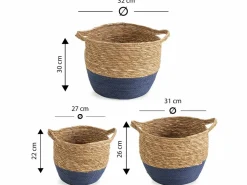 Sale VS Venta-stock Set de 3 cestas Anxo de fibra natural con asas, /natural Azul