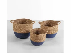 Sale VS Venta-stock Set de 3 cestas Anxo de fibra natural con asas, /natural Azul