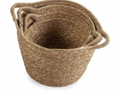 Hot VS Venta-stock Set de 3 cestas Icia de fibra natural con asas Marru00f3n