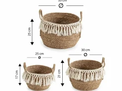 VS Venta-stock Set de 3 cestas Jula de fibra natural con asas, /natural Blanco