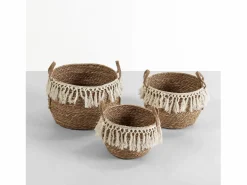VS Venta-stock Set de 3 cestas Jula de fibra natural con asas, /natural Blanco