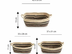 Online Set de 3 cestas Luar de fibra natural y papel, marrón/beige con asas Accesorios De Almacenaje|Cesta