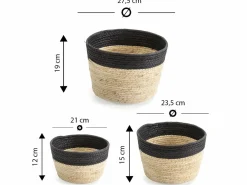 Clearance Set de 3 cestas Nati de fibra natural y papel, /beige Cesta