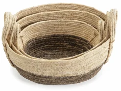 VS Venta-stock Set de 3 cestas Xiana de fibra natural con asas, /marrón