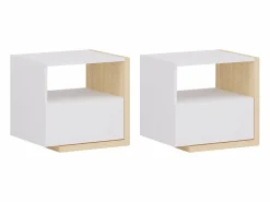 Vente-unique Set de 2 mesitas de noche con 1 cajón y 1 estante en blanco y natural - NAPOLI II