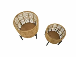 Online Set de 2 portamacetas redondos de ratán con soporte de metal negro Zeyok Macetero
