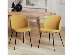 Rendez-Vous Déco Set de 2 sillas amarillas en tejido bouclé con patas de metal - Groom