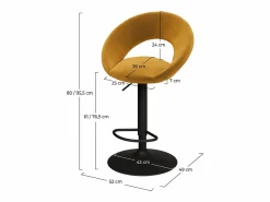 Hot Rendez-Vous Déco Set de 2 sillas de bar en metal negro y terciopelo curry 61/76,5 cm - Cloclo Amarillo