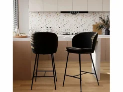 Hot Rendez-Vous Déco Set de 2 sillas para isla de cocina en tejido bouclé 66 cm - Groom Negro