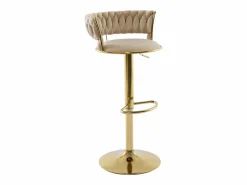 Vente-unique Set de 2 taburetes de bar de terciopelo y metal dorado - Altura ajustable - - LOMYA