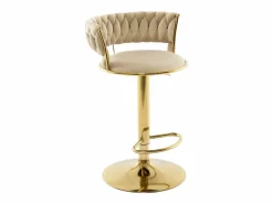 Vente-unique Set de 2 taburetes de bar de terciopelo y metal dorado - Altura ajustable - - LOMYA