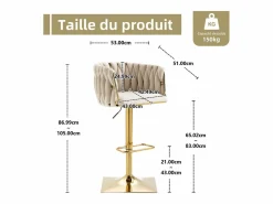 New Set de 2 Taburetes de Bar Trenzados - Patas de Metal Dorado - Reposapiés - Altura Ajustable - Giro 360° - Ideal para Cocina, Salón o Bar Muebles De Bar|Taburete Alto