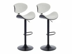 Online Vente-unique Set de 2 taburetes de bar de bouclette de tela y metal - Blanco y Negro - MONTENEGRO Negro / Blanco