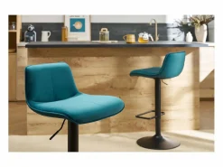 Hot Miliboo Set de 2 taburetes de cocina ajustables 360º de terciopelo petróleo y metal negro BOOST Azul
