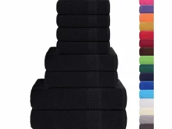 Discount vidaxl Set de 8 toallas Ariel 360 gramos algodón Negro