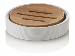 Set de accesorios de baño en resina gris y bambú Gaeta - Accesorios De Wc