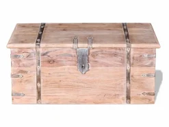 New vidaxl Set de baúl de almacenamiento de madera de acacia 2 unidades Color natural claro