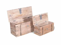 New vidaxl Set de baúl de almacenamiento de madera de acacia 2 unidades Color natural claro
