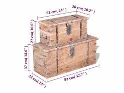 New vidaxl Set de baúl de almacenamiento de madera de acacia 2 unidades Color natural claro