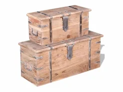 Set de baúl de almacenamiento de madera de acacia 2 unidades ES100114 Marru00f3n