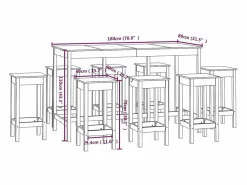 vidaxl Set de bar 9 piezas madera maciza de pino