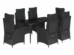 Hot Clicnbuy Set de comedor de jardín 7 piezas y cojines ratán sintético Negro