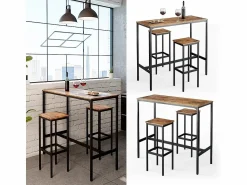 Discount Vicco Set de mesa de bar madera antigua 120x50x105 fyrk Marru00f3n