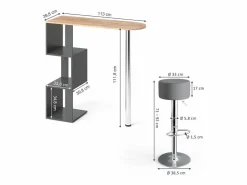 Vicco Set de mesa de bar roble dorado 113x39.8x111.8 vincent