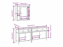 Set de muebles baño 3 pzas madera contrachapada roble ahumado Estantería Sobre Inodoro