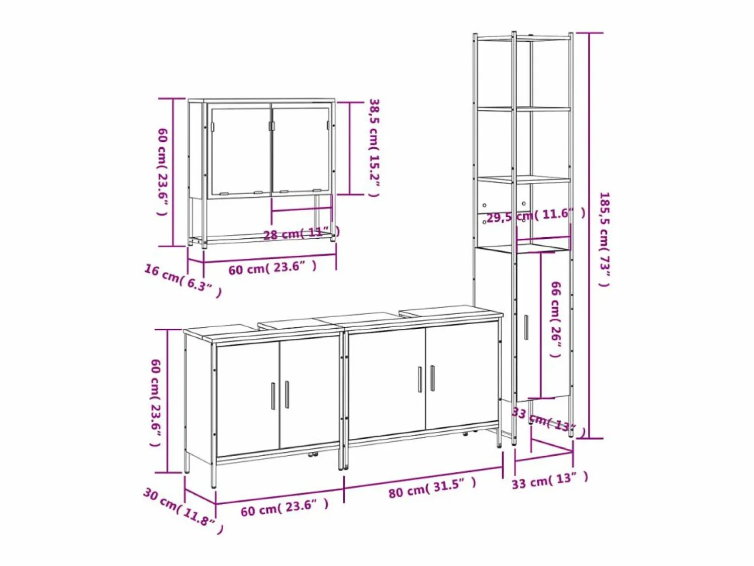 Online Set de muebles baño 4 pzas madera contrachapada roble ahumado Estantería Sobre Inodoro