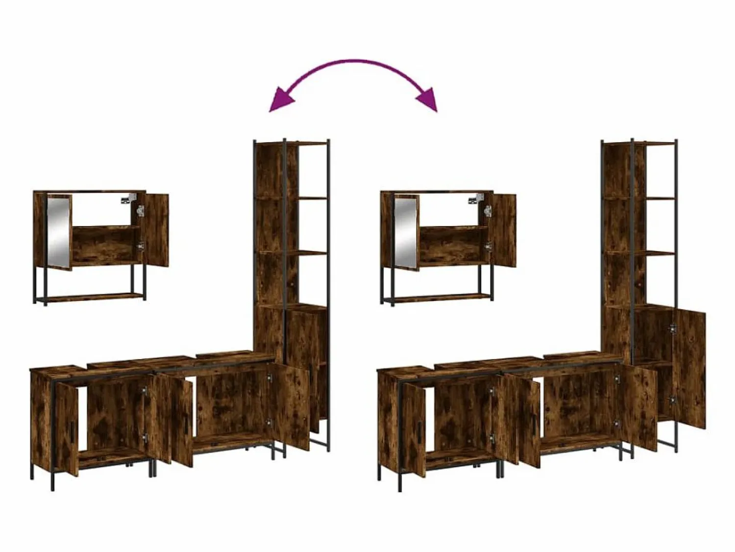 Online Set de muebles baño 4 pzas madera contrachapada roble ahumado Estantería Sobre Inodoro