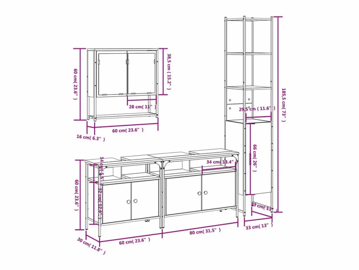 vidaxl Set de muebles baño 4 pzas madera contrachapada roble ahumado