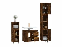 Discount Set de muebles baño 3 pzas madera contrachapada roble ahumado Estantería Sobre Inodoro