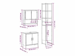 Outlet Set de muebles baño 3 pzas madera contrachapada roble ahumado Estantería Sobre Inodoro